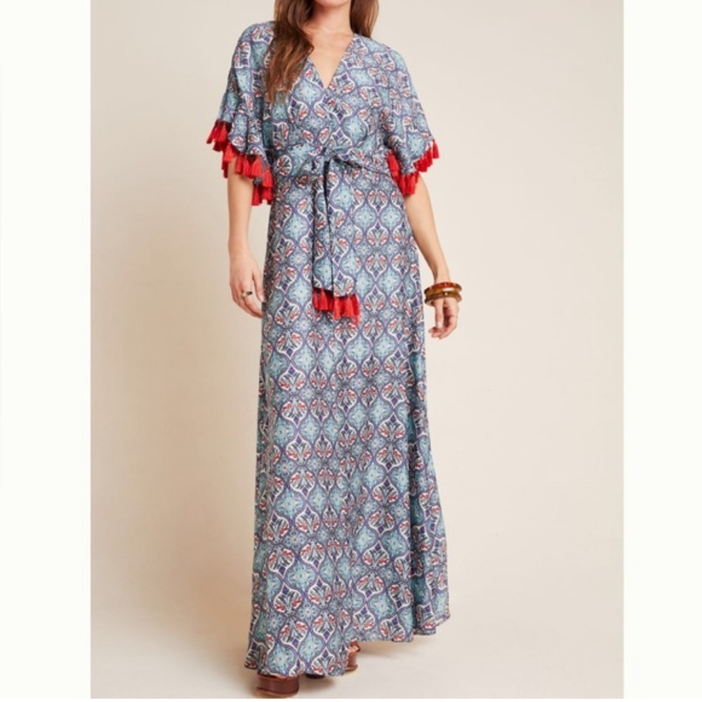 NWT Anthropologie Sachi + Babi gorgeous print tassel dress Sz8